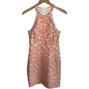 TRINA TURK Sunkissed Floral Jacquard Keyhole Sheath Dress m Orange White Mini 4